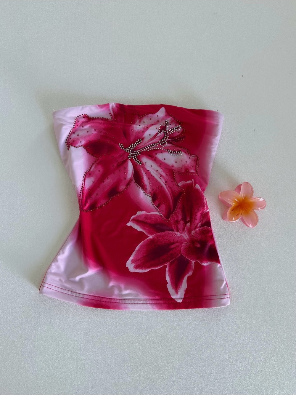 Strapless Pink Floral Tube Top